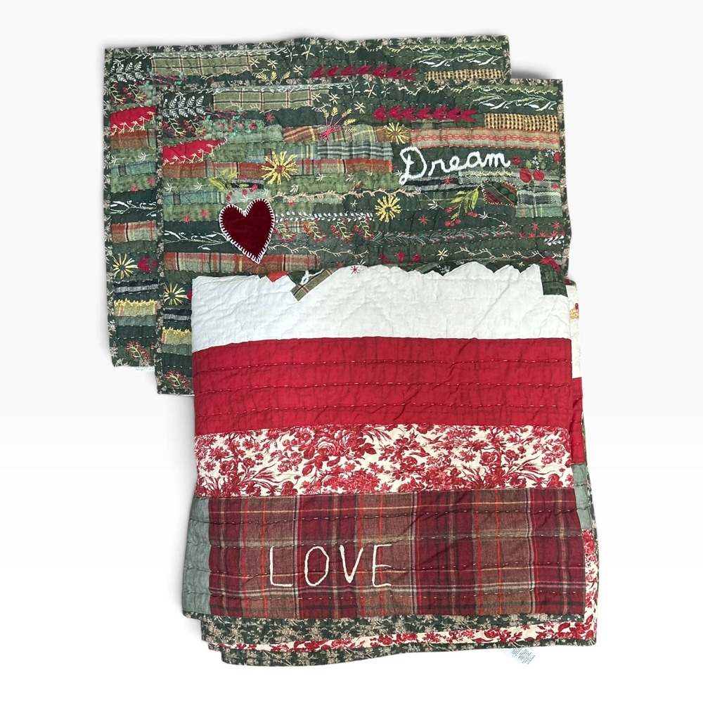 Pottery Barn Winter Dreams Queen Christmas Holiday Patchwork Quilt & 2 Shams